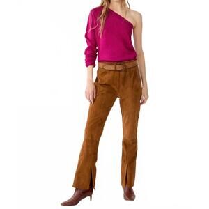 NEW LANHTROPY tori goat suede pant in tan